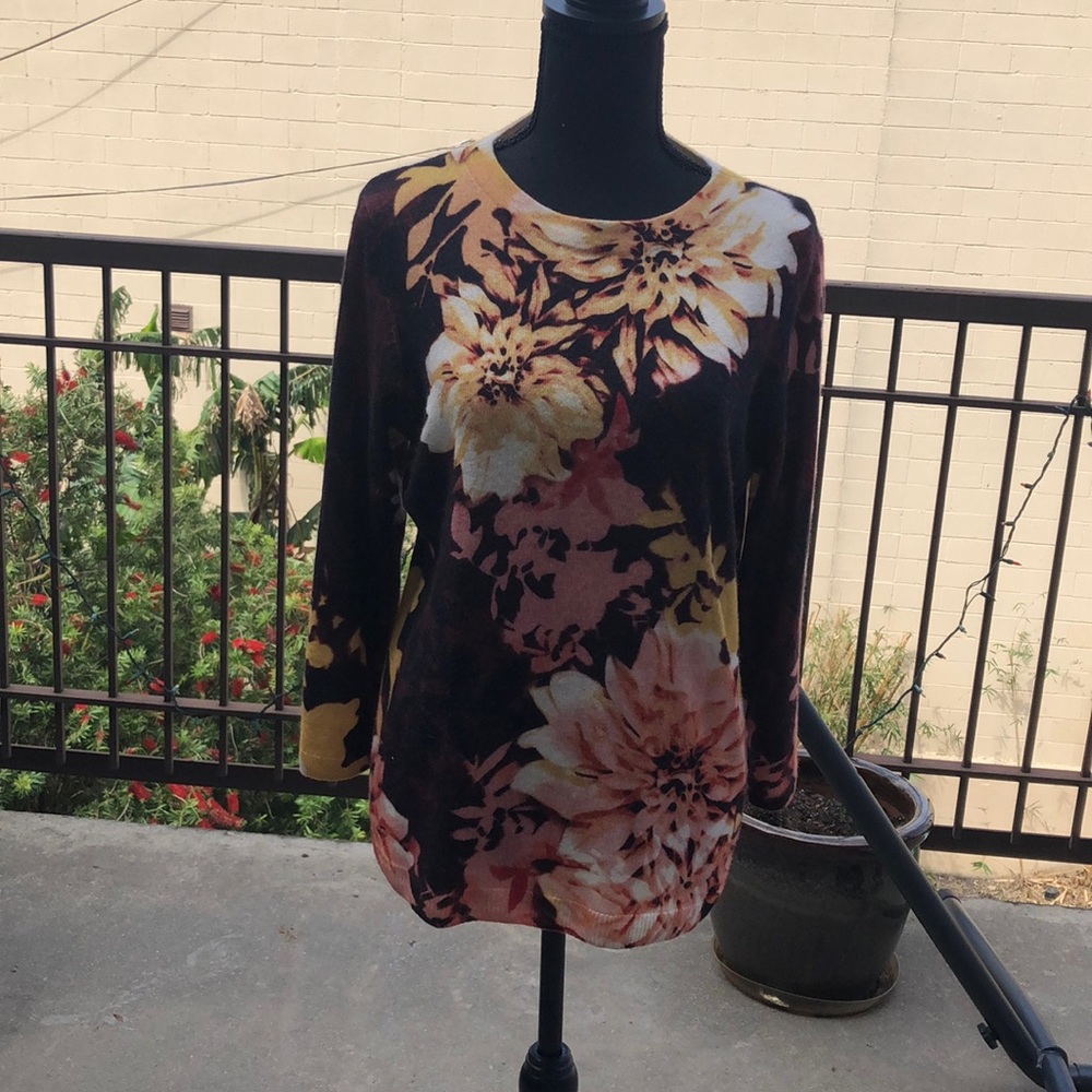 Talbots 100% cashmere floral sweater